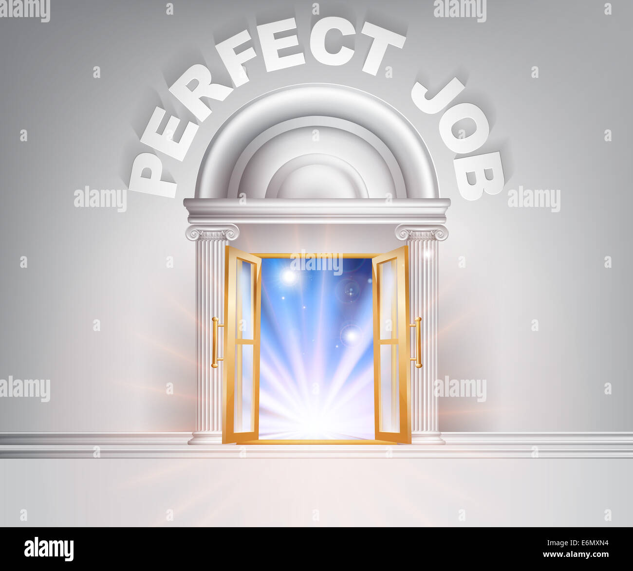 Perfekt Job Türkonzept einer fantastischen weißen Marmor Tür mit Spalten mit Licht hindurch strömt. Stockfoto