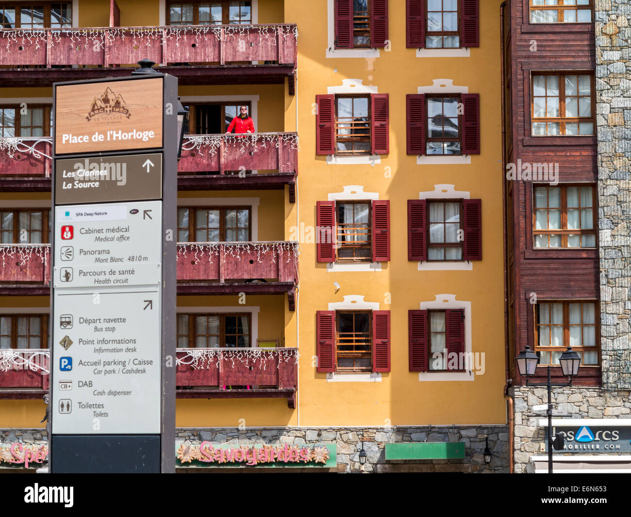 Gebäude in Les Arcs 1850, Savoie, Rhone-Alpes, Frankreich Stockfoto