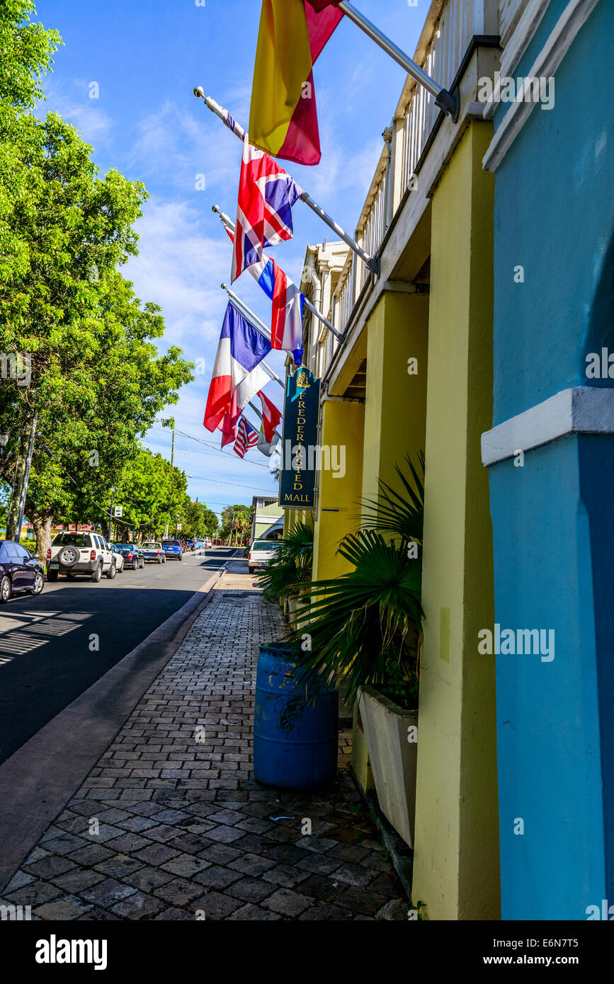 Ein Blick auf die Strand Street in der Innenstadt von Frederiksted, St. Croix, U.s. Virgin Islands Stockfoto