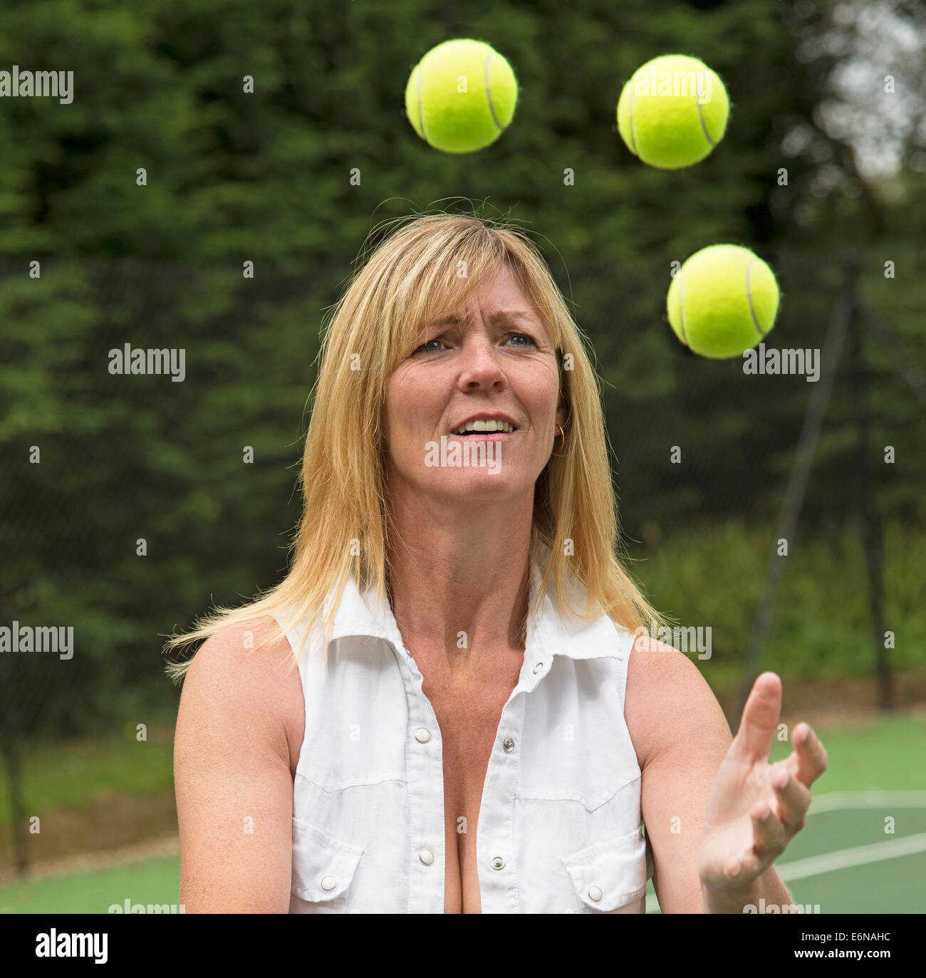 Tennisspieler, Tennis Jonglierbälle Stockfoto