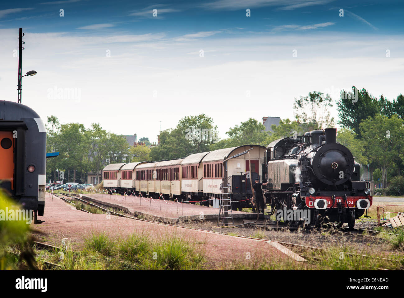 Historische Dampf Lok "Pacific PLM 231 K 8" von "Paimpol-Pontrieux" Zug Brittany France Stockfoto