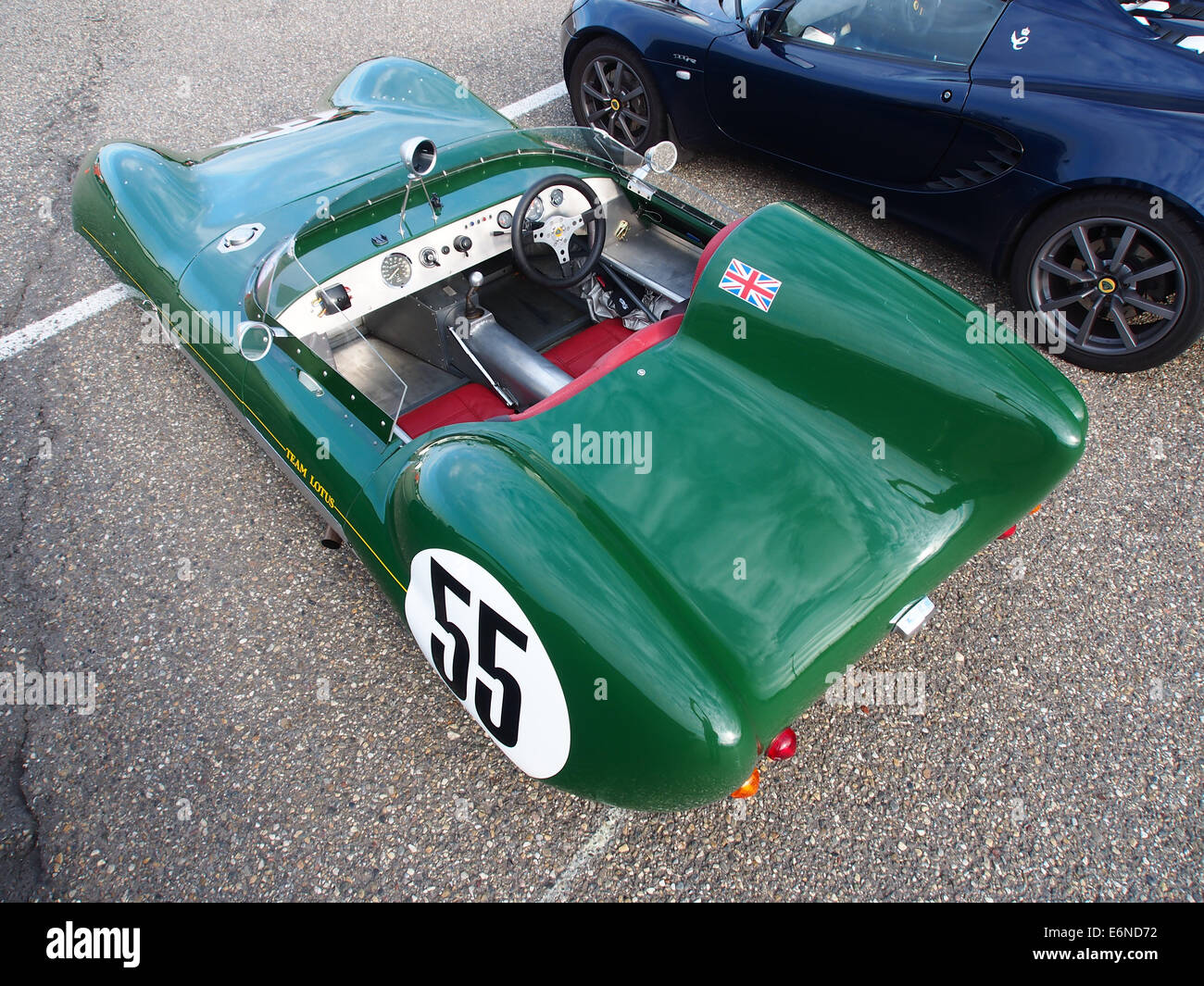 Eine Nachbildung des Dutton Lotus Eleven, eines leichten, leistungsstarken Sportwagens. Dieses Fahrzeug ist dem klassischen Lotus Eleven nachempfunden und wurde für Motorsport und Hochgeschwindigkeitsfahrten entwickelt. Stockfoto