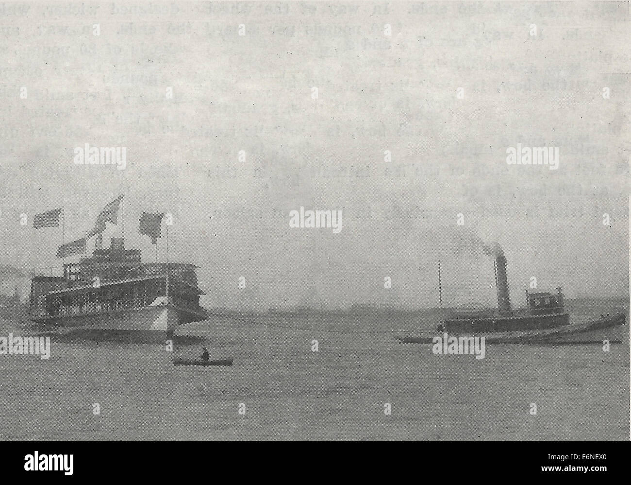Abschleppen des Schiffes zum Ausstattung Dock - Robert Fulton Dampfschiff geschnürt, ca. 1908 Stockfoto