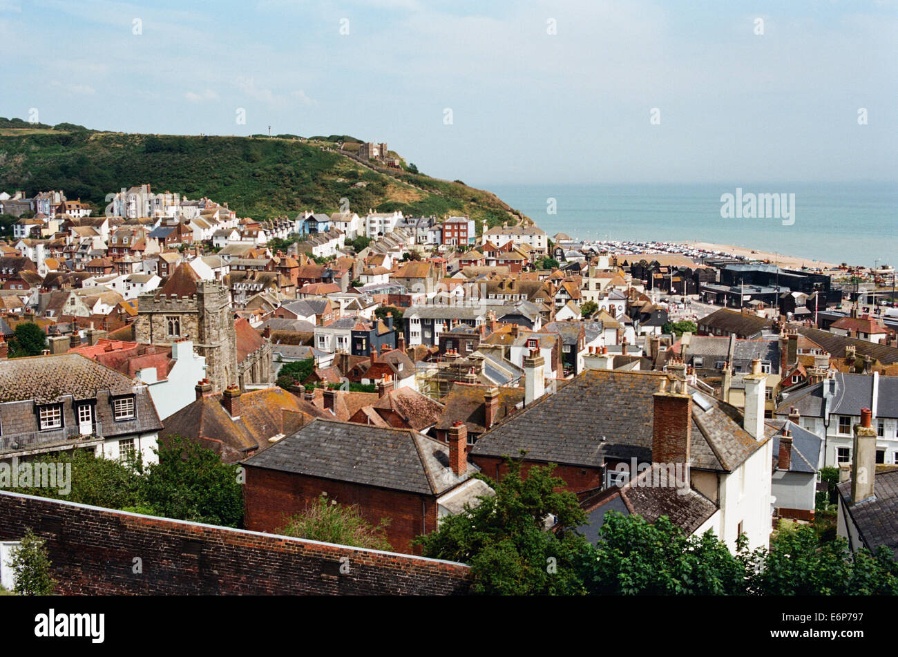 Hastings Old Town von West Hill, an der Ostküste von Sussex, Südengland Stockfoto