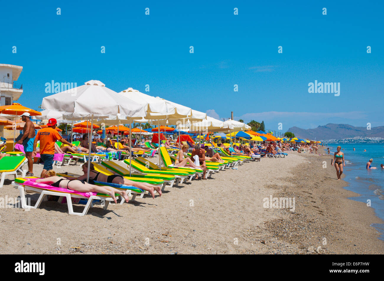 Zouroudi, Stadtstrand, Kos-Stadt, Insel Kos, Dodekanes, Griechenland, Europa Stockfoto