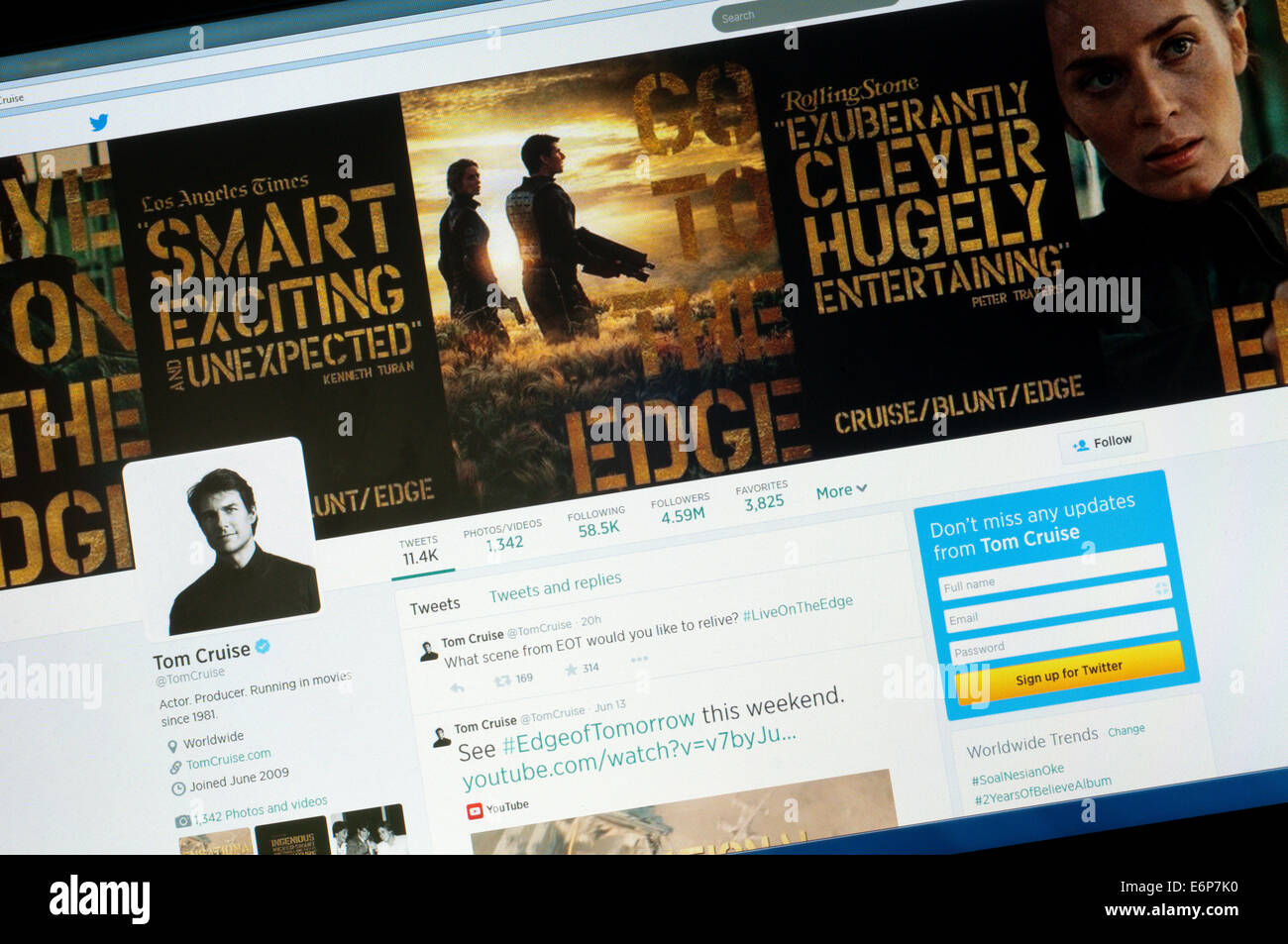 Das Twitter-Konto von Tom Cruise. Stockfoto
