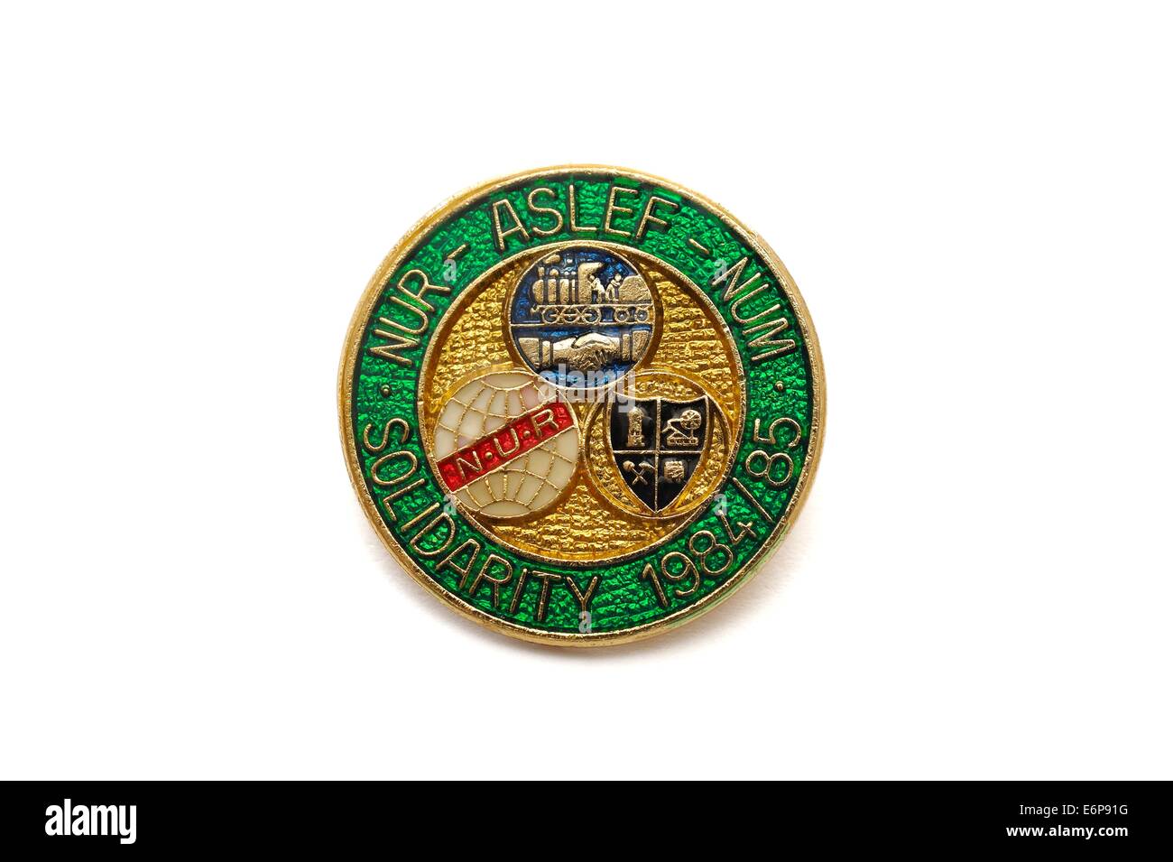 NUR, ASLEF, num Solidarität Emaille Pin Abzeichen 1984-1985 Stockfoto