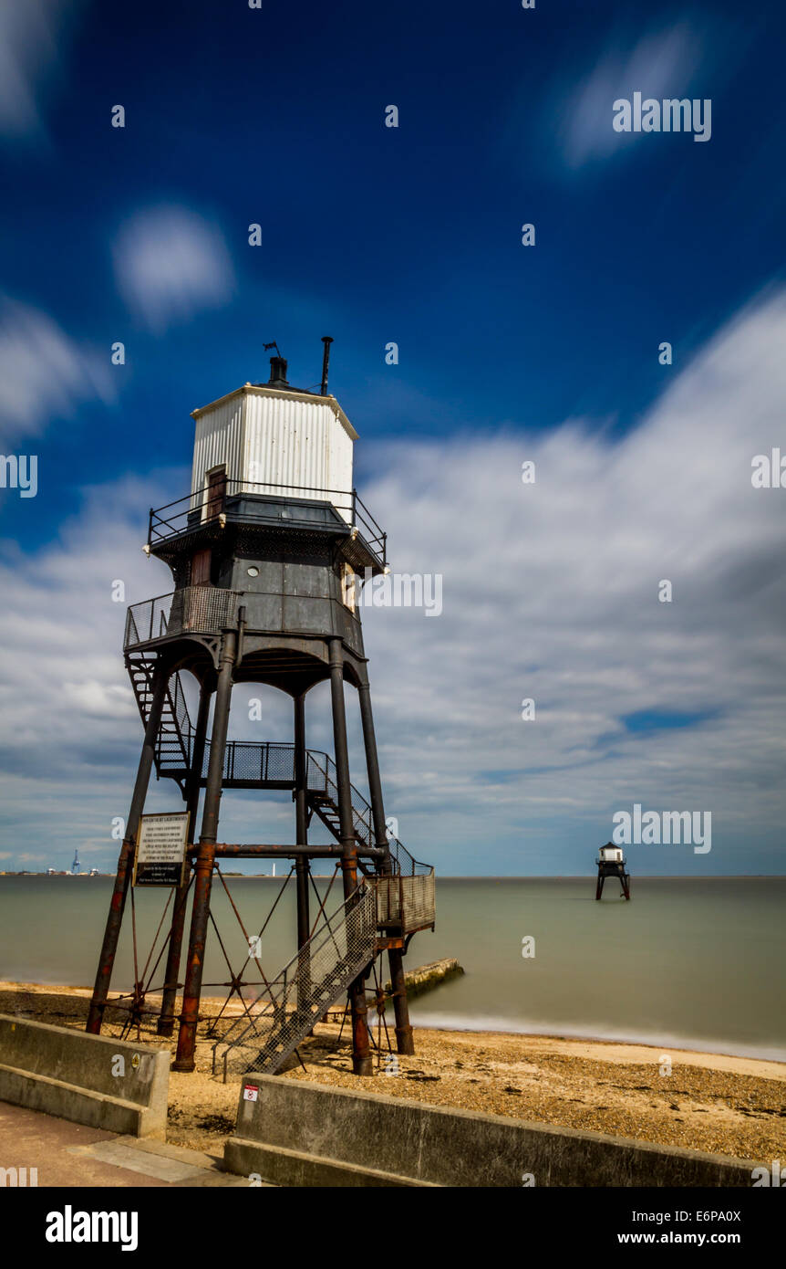 Die restaurierten Leuchttürme von Dovercourt Bay, Nordsee, Essex, Großbritannien Stockfoto