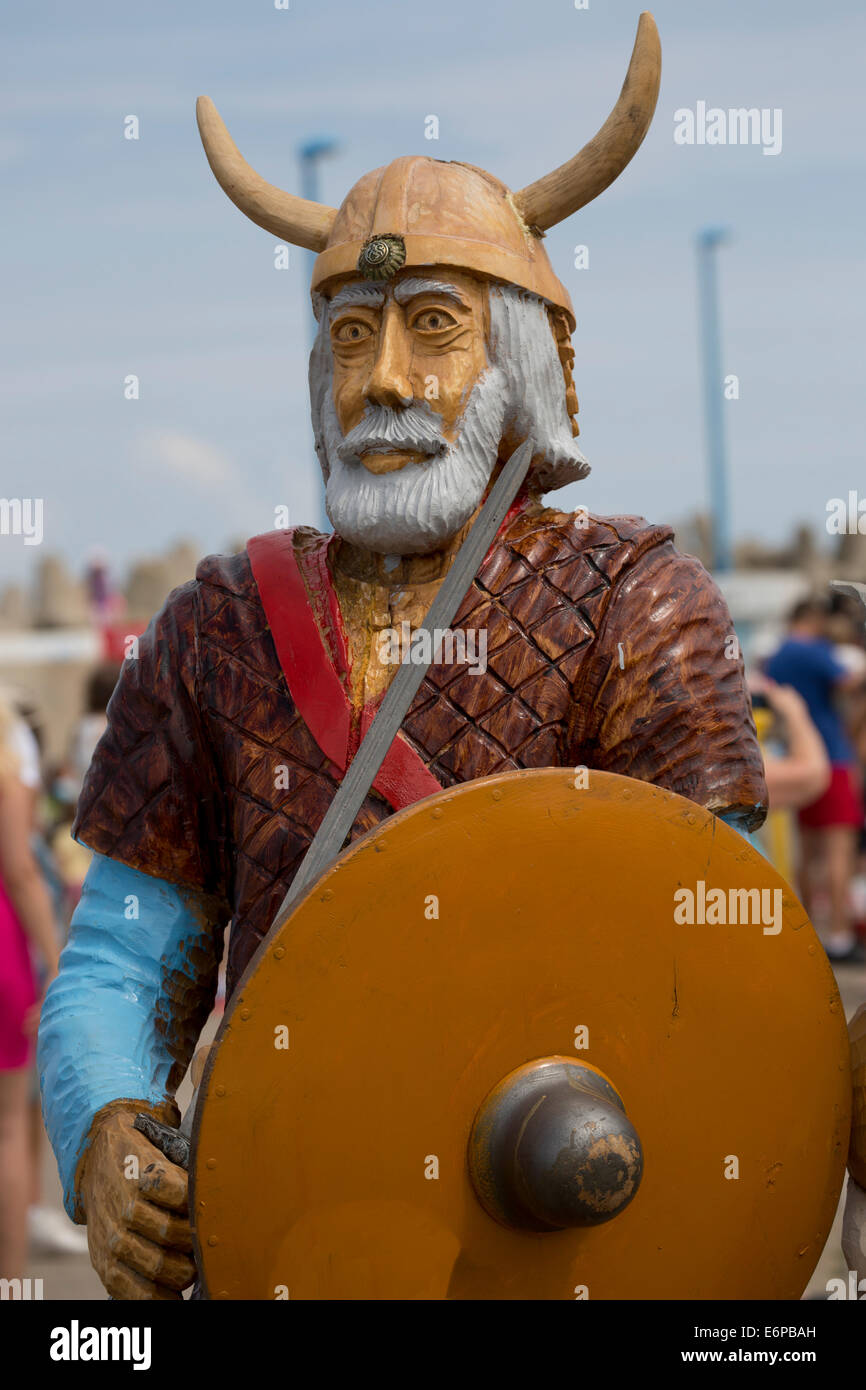 Das Porträt von der Viking - eine hölzerne Skulptur Stockfoto