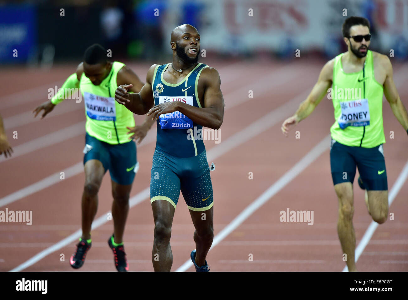 Zürich, Schweiz. 28. August 2014. Sieg für LaShawn Merritt (USA) bei 400m-Lauf bei der IAAF Diamond League-Leichtathletik-Meeting in Zürich. Bildnachweis: Erik Tham/Alamy Live-Nachrichten Stockfoto