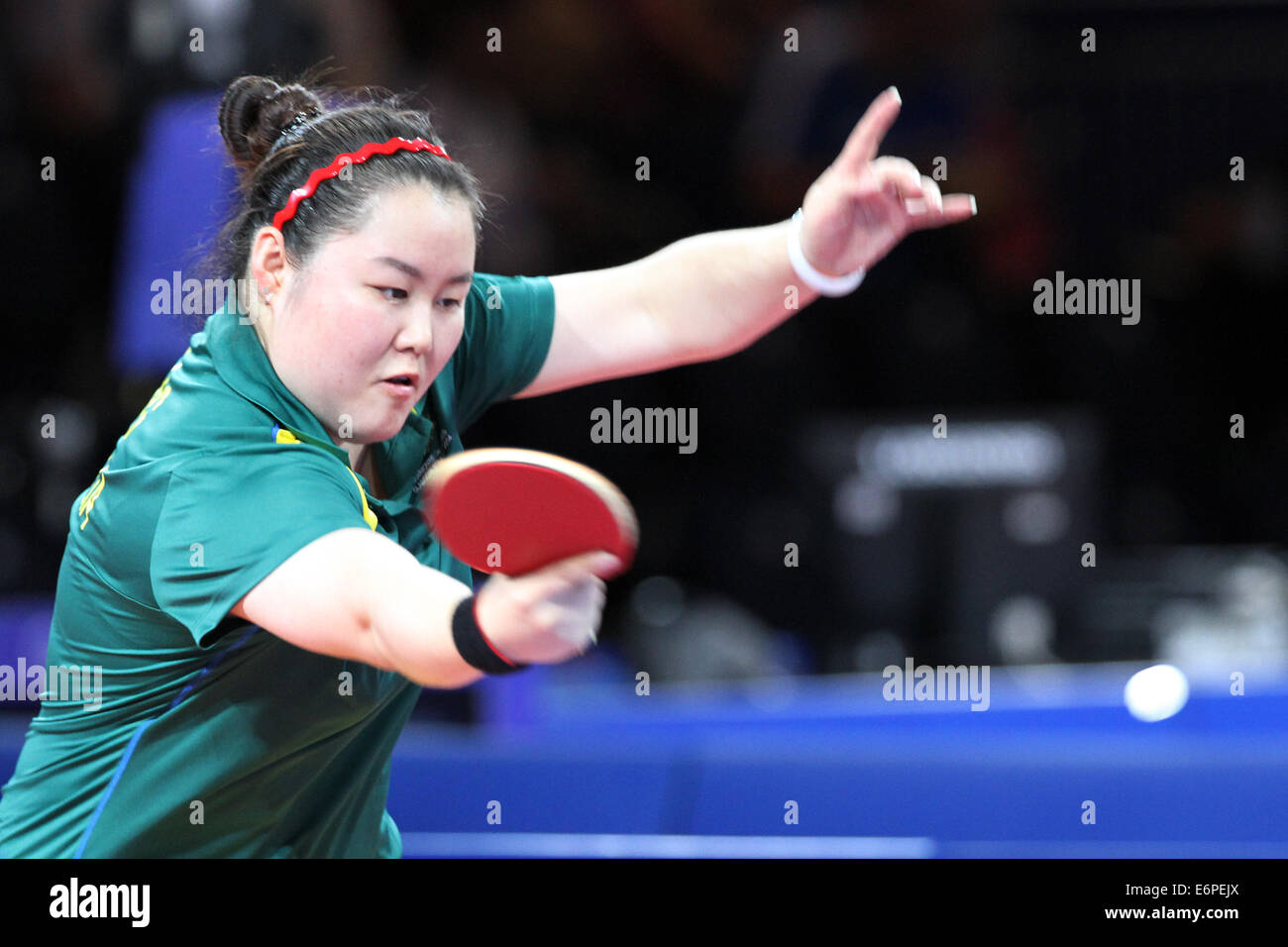 Ziyu Zhang von Australien V Indien in Womens Tischtennis Damen Team Finale - Bronze-Medaille-Team-Match auf 2014 Commonwealth Games. Stockfoto