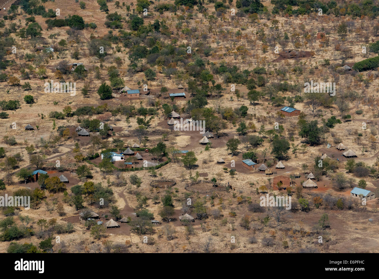 Luftaufnahmen des Mukuni Village. Sambia. Mukuni, 9,6 km (6,0 km) südöstlich des heutigen Livingstone, war der größte vi Stockfoto
