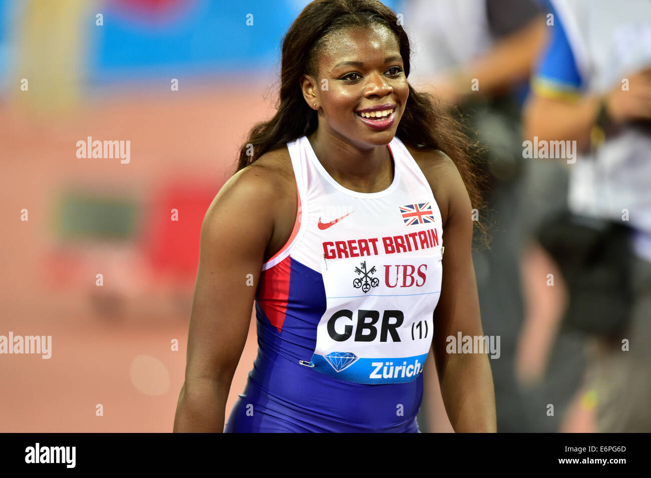 Zürich, Schweiz. 28. August 2014. Asha Philip von der UK Frauen 4x400m Staffel Team nach einem Sieg über JAM an die IAAF Diamond League-Leichtathletik-Meeting in Zürich Credit: Erik Tham/Alamy Live News Stockfoto