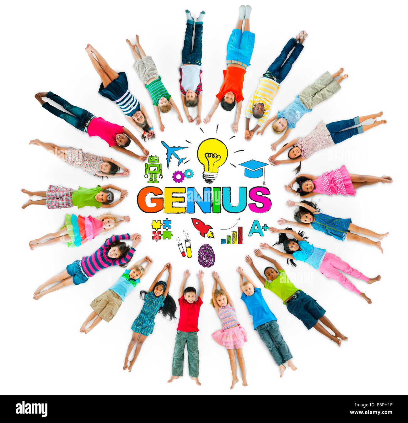 Gruppe von Kindern und Genius Konzept Stockfoto