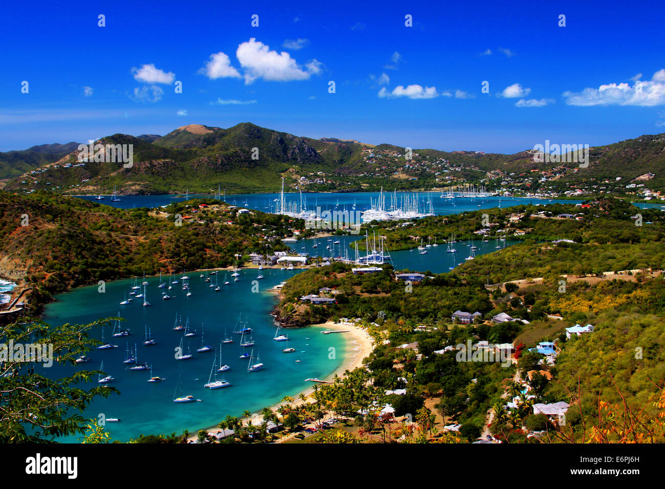 Antigua, West Indies, Karibik, Paradies, Insel, Meer, Ozean, Boote, Segeln, Urlaub, tropischen, Yachten, Strand, Sand, Hafen, Sonne, Familie, Natur Stockfoto