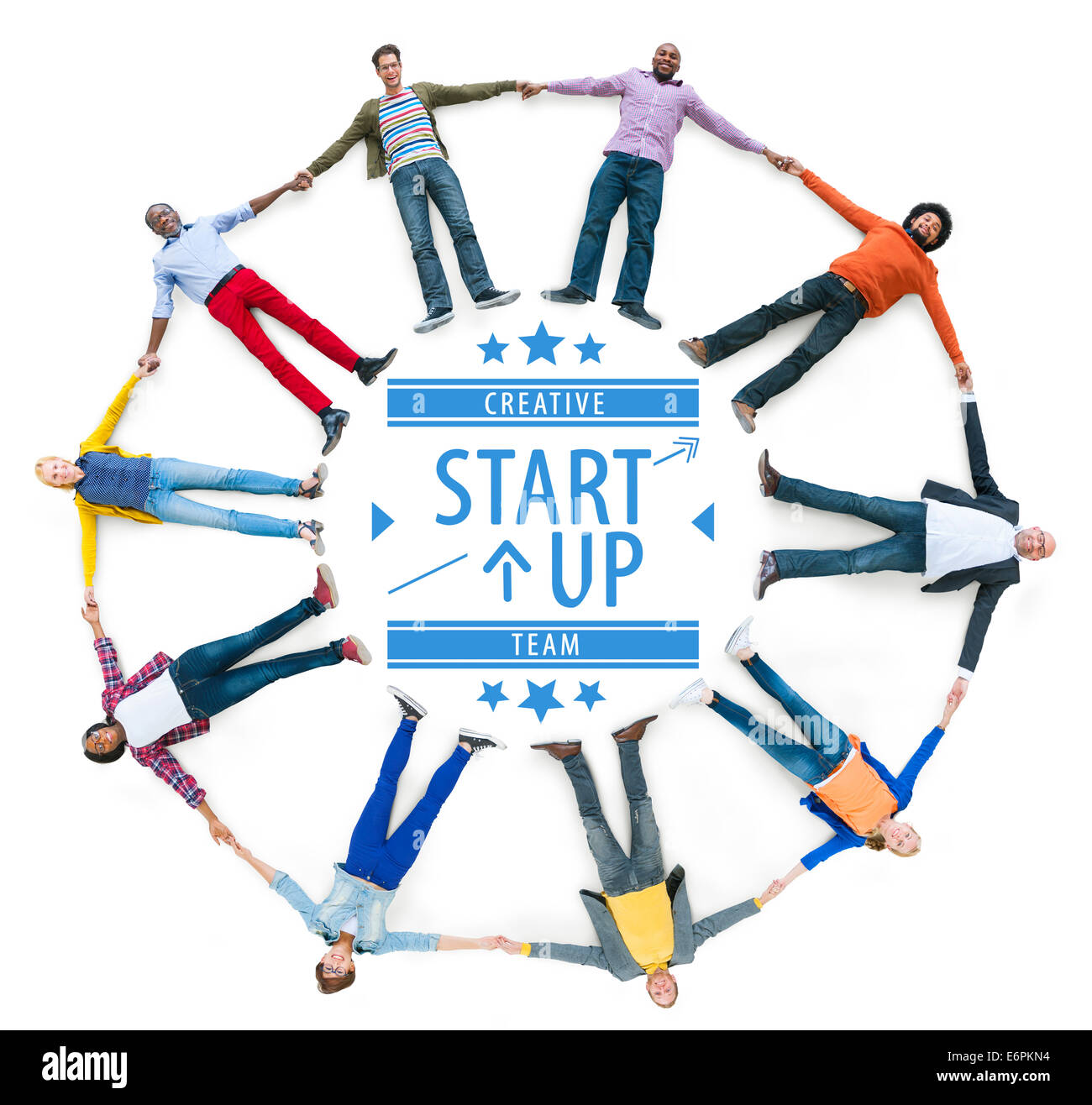 Luftaufnahme des multiethnischen Menschen mit Start-Business-Konzept Stockfoto