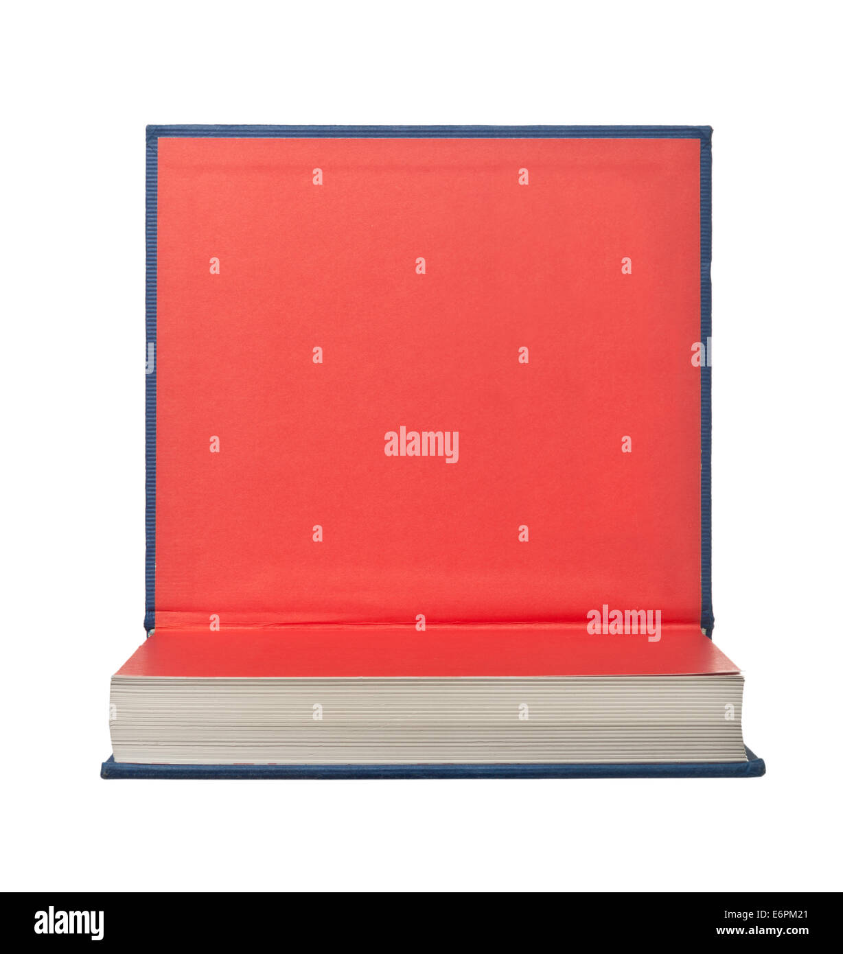 Hardcover-Buch mit seinem Deckel hochgeklappt isoliert auf weißem Hintergrund Stockfoto
