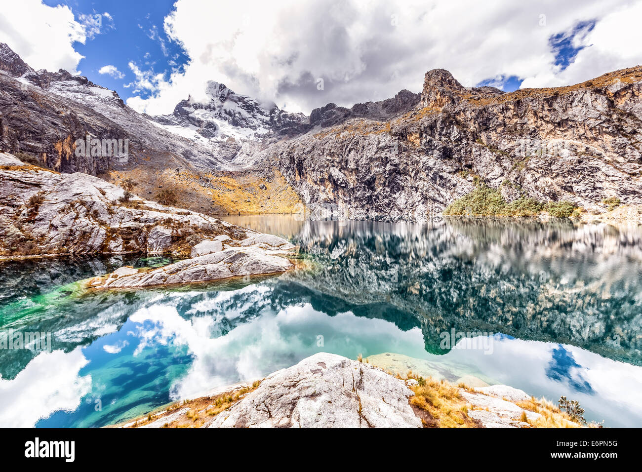 Laguna (See) Churup 4450 m, in der Nähe von Huaraz, Cordillera Blanca, Anden, Peru, Südamerika Stockfoto