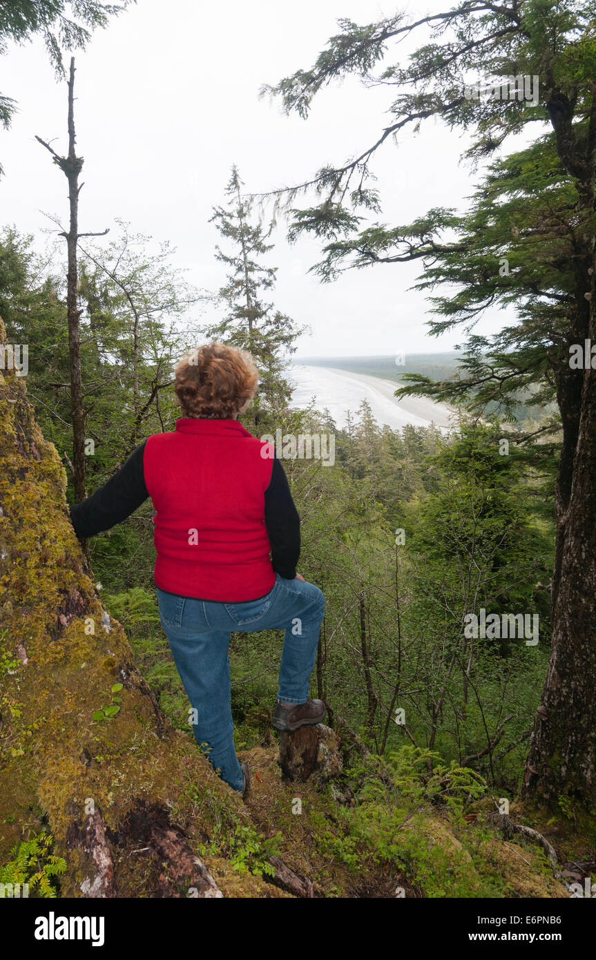 Elk203-4632v Kanada, British Columbia, Haida Gwaii, Masset Schlepptau Hill, Agate Beach vom Gipfel Stockfoto