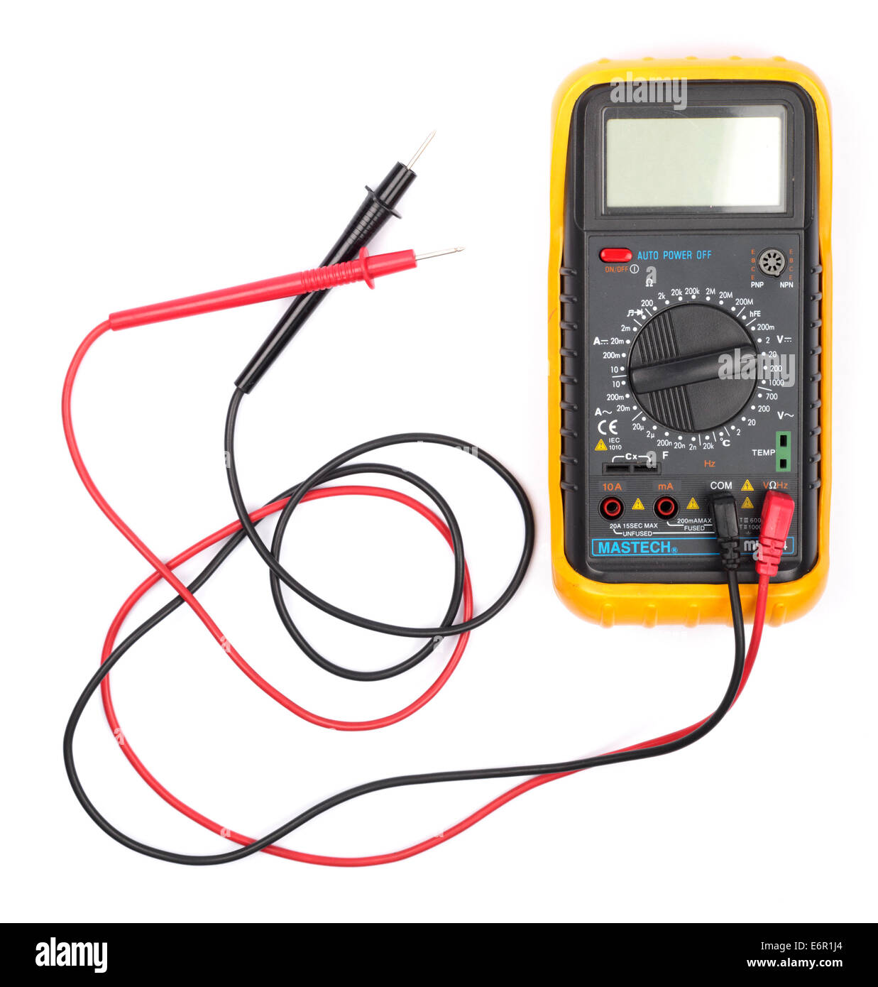 Digital-Multimeter isoliert auf weißem Hintergrund ausschneiden Stockfoto