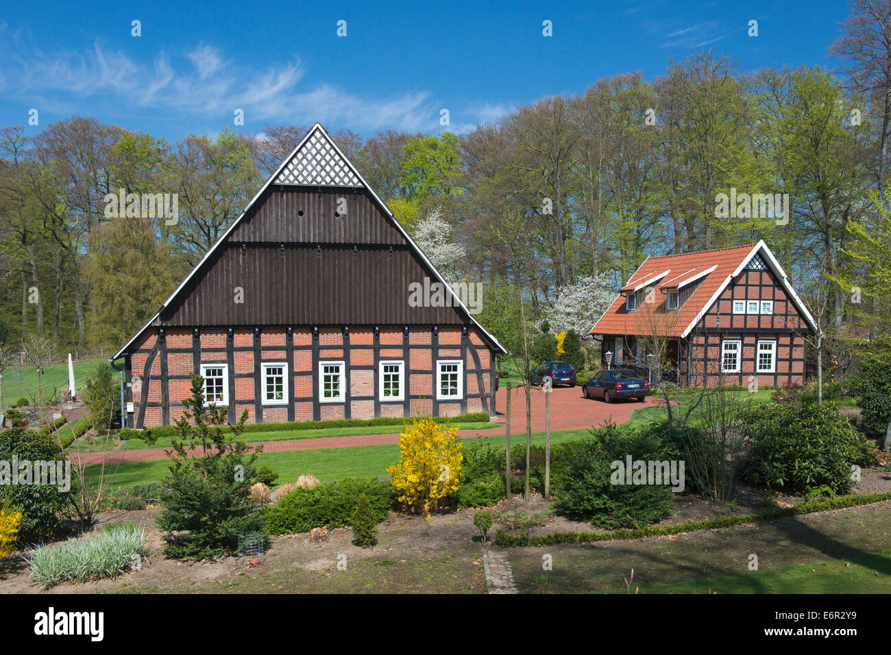 Fachwerkhäuser, Neuenkirchen-Vörden, Landkreis Vechta, Oldenburger Münsterland, Niedersachsen, Deutschland Stockfoto