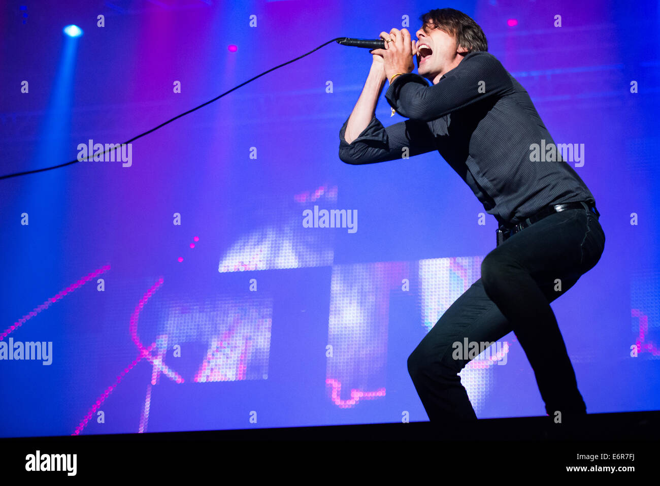 Sänger Brett Anderson Wildleder, Headliner Bazant Pohoda Festival, Trencin, Slowakei, 12. Juli 2014 Stockfoto