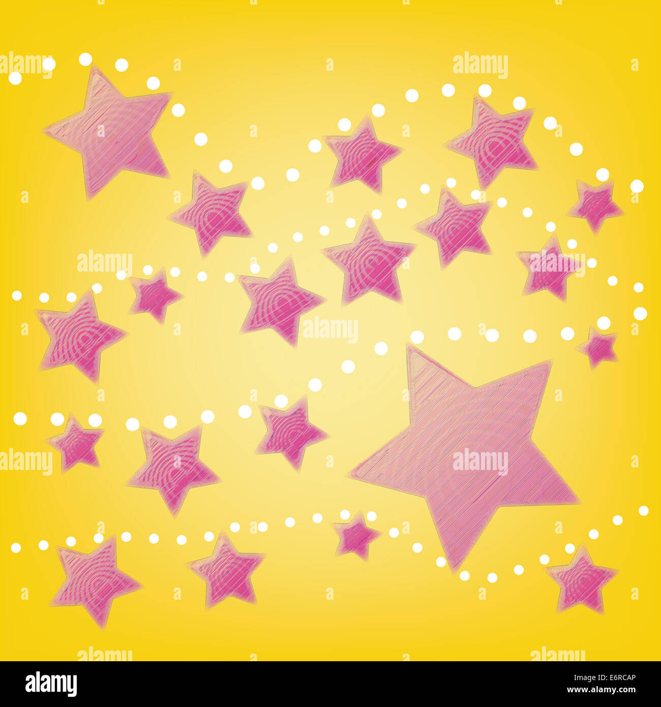 abstrakte rosa Stern mit weißer Punkt auf gelbem Hintergrund Stockfoto
