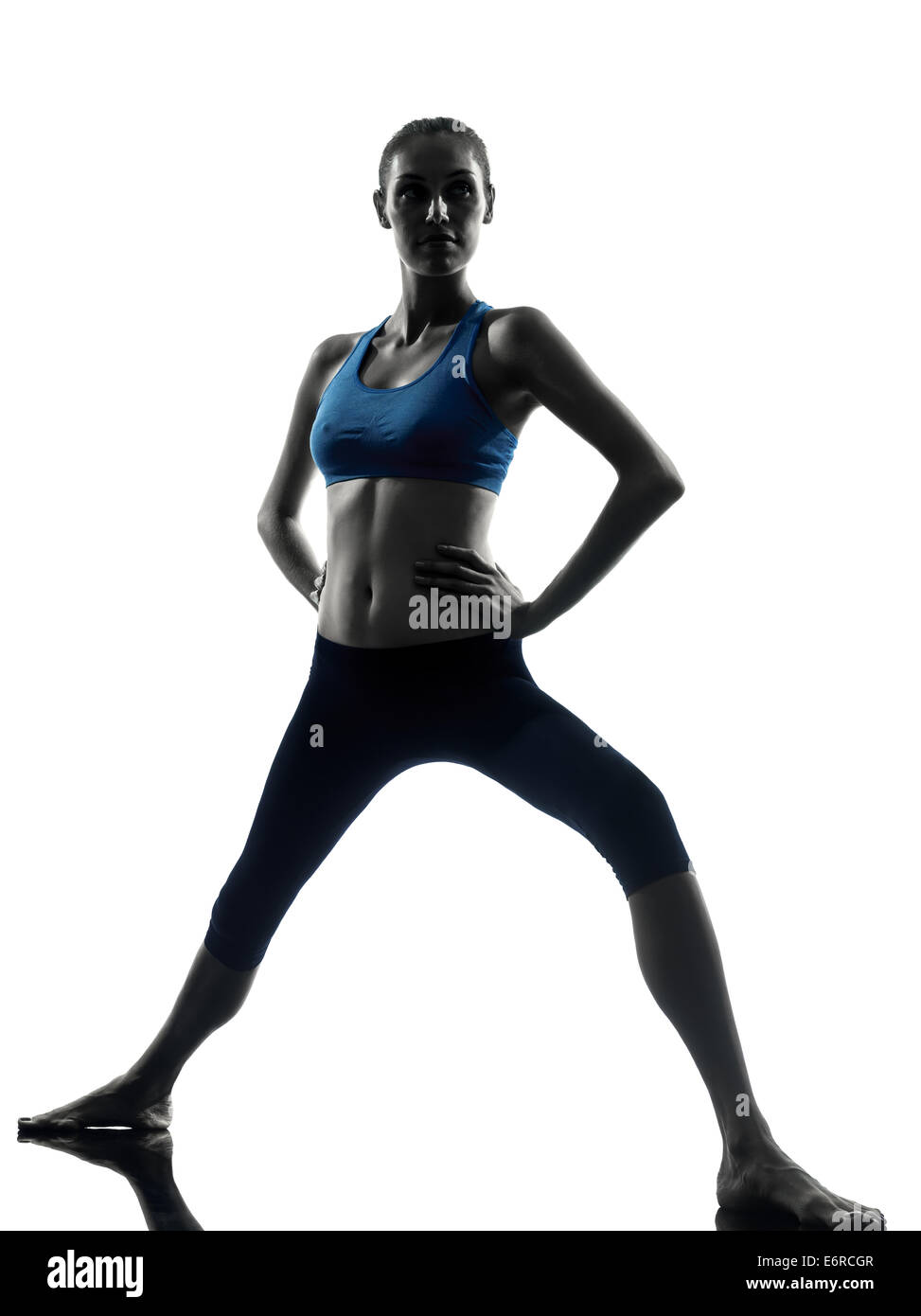 Silhouette Woman In Warrior Yoga Stockfotos Und Bilder Kaufen Alamy