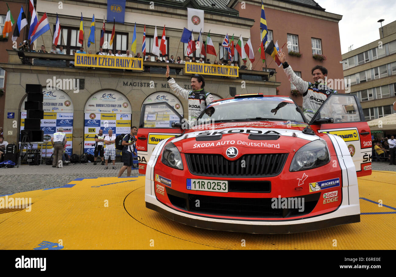 Zlin, Tschechische Republik. 29. August 2014. Sepp Wieggand und Frank Christian, Skoda Fabia S2000, Deutschland, Barum Rallye Intercontinental Rally Challenge (IRC) und internationalen Motorsport Meisterschaft der Tschechischen Republik in Zlin, Tschechische Republik, 29. August 2014. Bildnachweis: Dalibor Gluck/CTK Foto/Alamy Live-Nachrichten Stockfoto