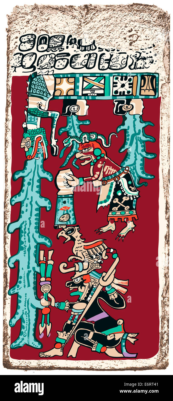 Großen Flut Maya Prophezeiung - Papyrus des Dresdner Maya Codex Vorhersage der Sintflut, Tag des jüngsten Gerichts. Stockfoto