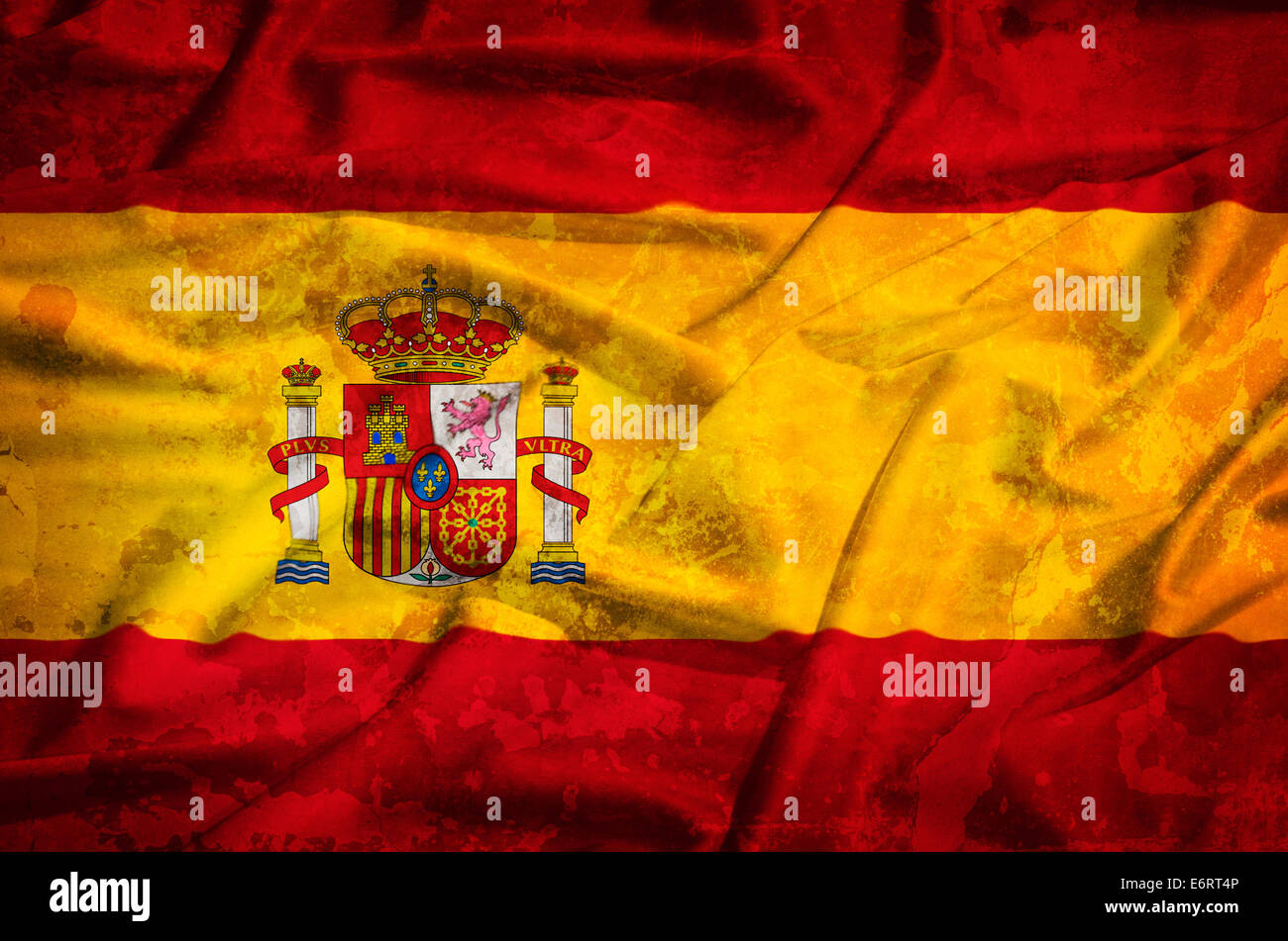 Spanien-Grunge-Flagge auf einer Seide drapieren winken Stockfoto