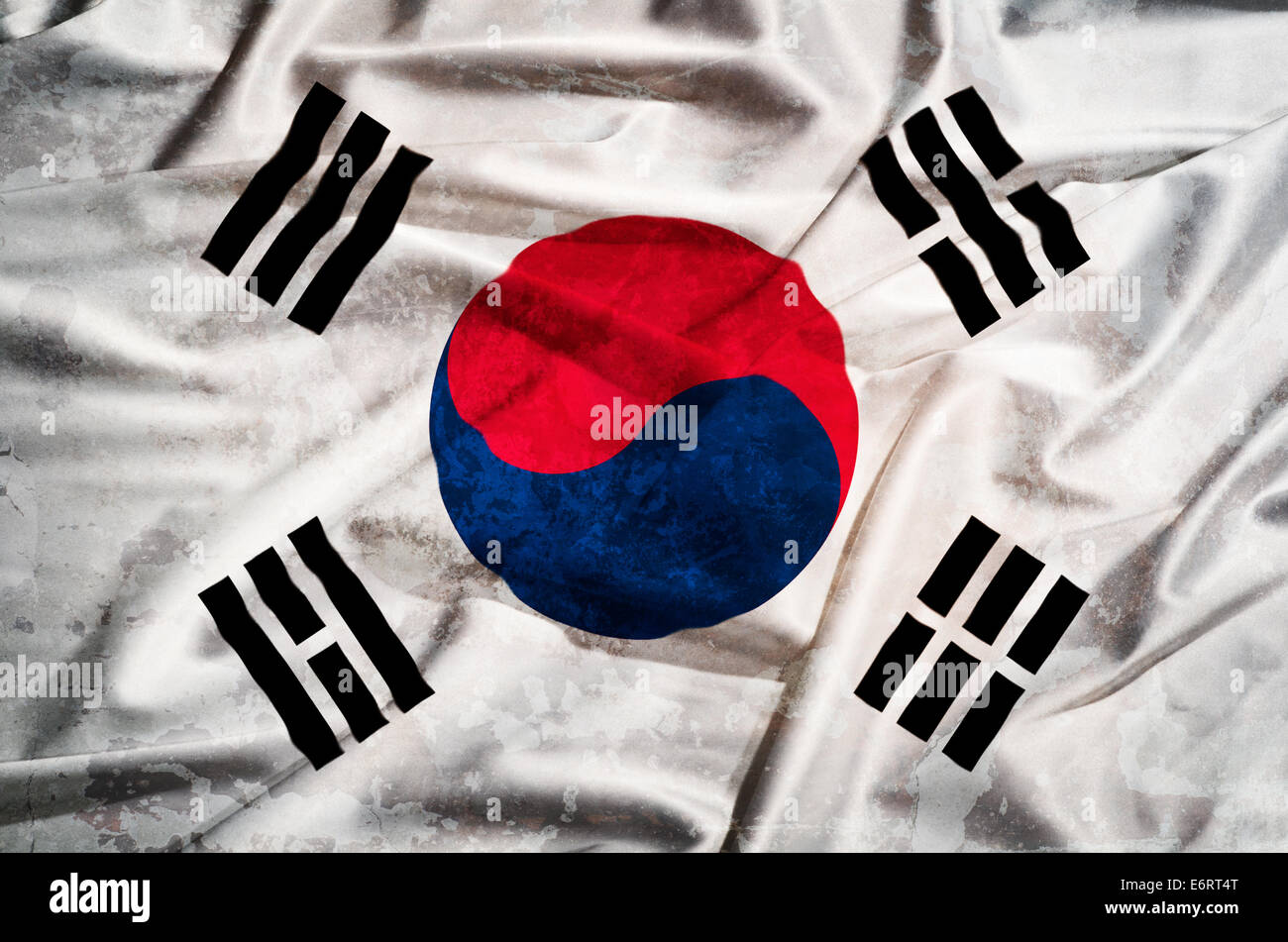 Südkorea-Grunge-Flagge auf einer Seide drapieren winken Stockfoto