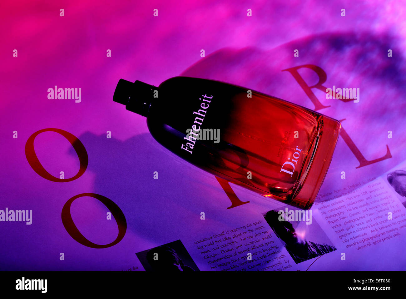 fahrenheit, Parfum, Flasche, Duft, Spirituosen, Geruch, Produkt, Parfüm, Herren Parfümflasche, Parfum hoher Qualität, teurer Luxus Stockfoto