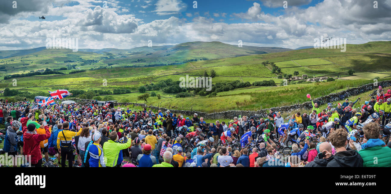 2014 Tour de France in Yorkshire auf dem Buttertubs Pass Stockfoto