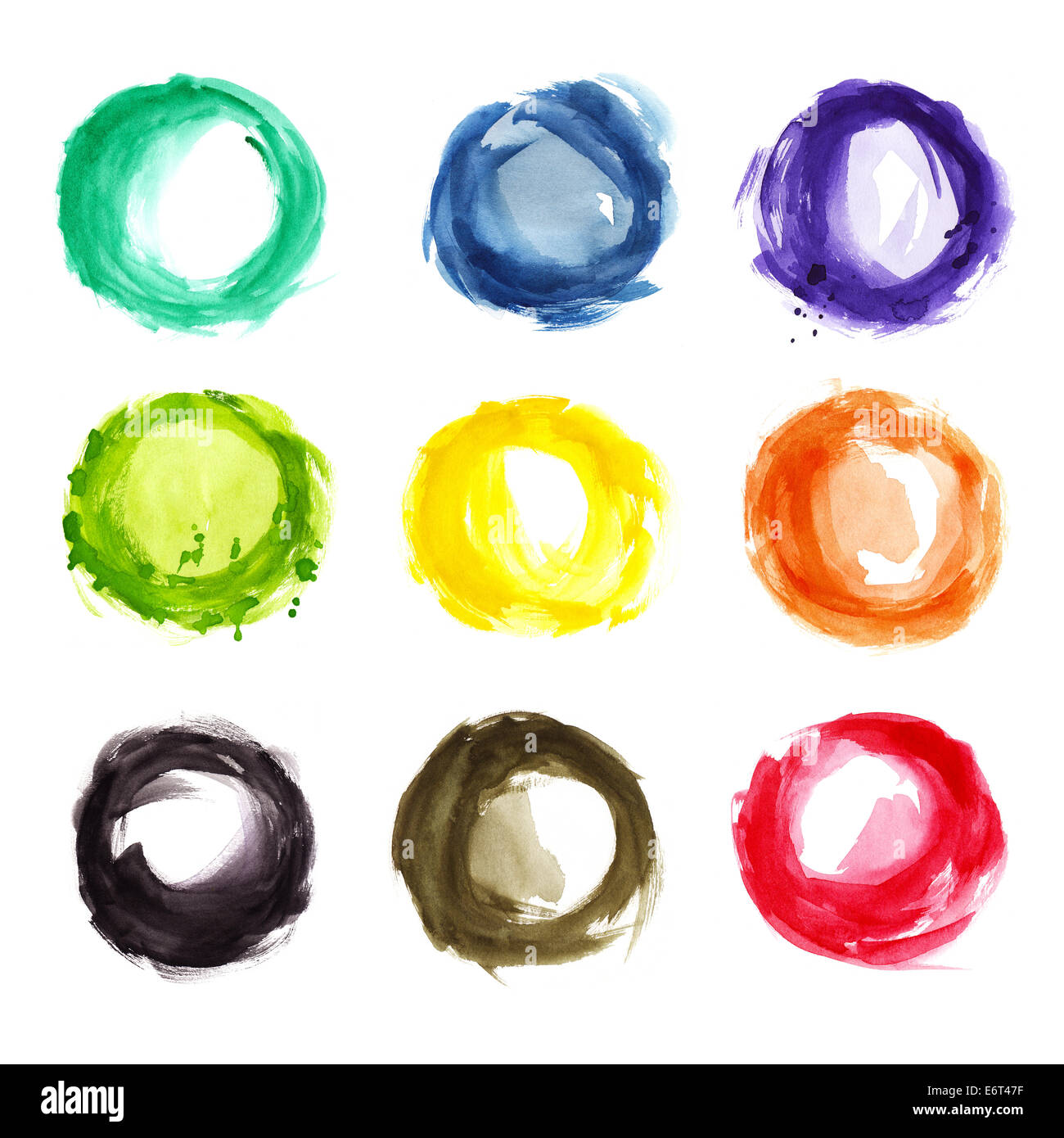 Verschiedenen Aquarell bunten Kreisen isoliert Stockfoto