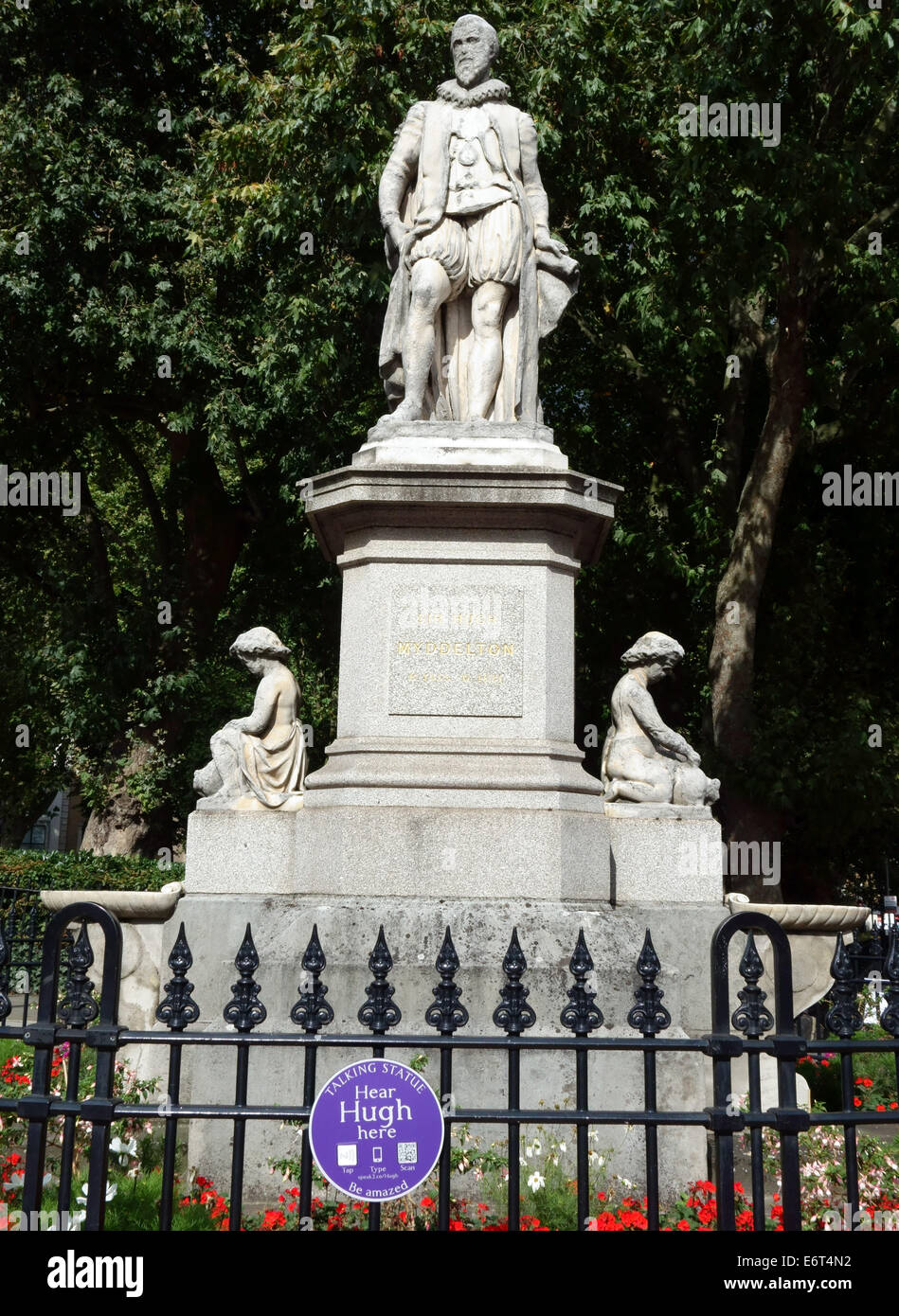 Sprechende Statue von Sir Hugh Myddleton, Islington Green, London Stockfoto