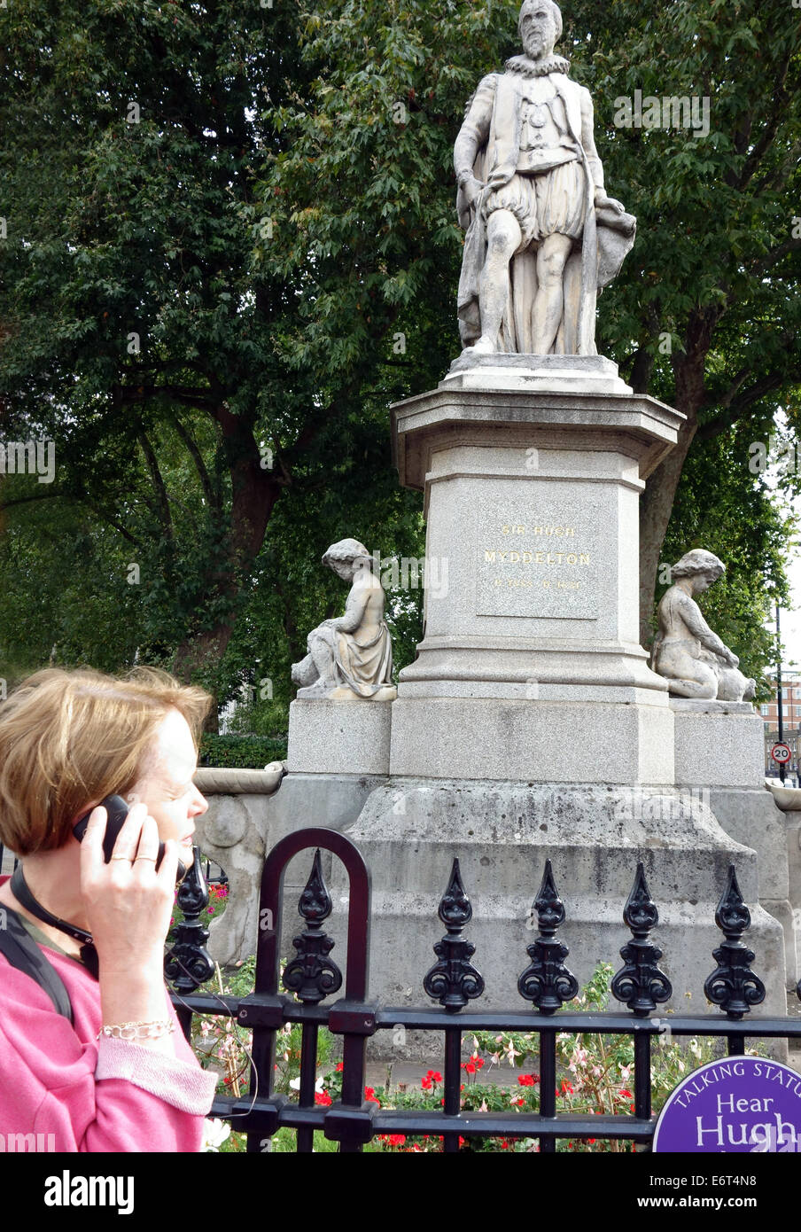Sprechende Statue von Sir Hugh Myddleton, Islington Green, London Stockfoto
