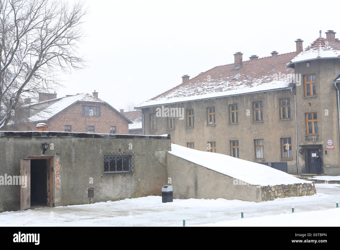 Gaskammern in Auschwitz-Birkenau Konzentrations- und Vernichtungslager Camp im winter Stockfoto