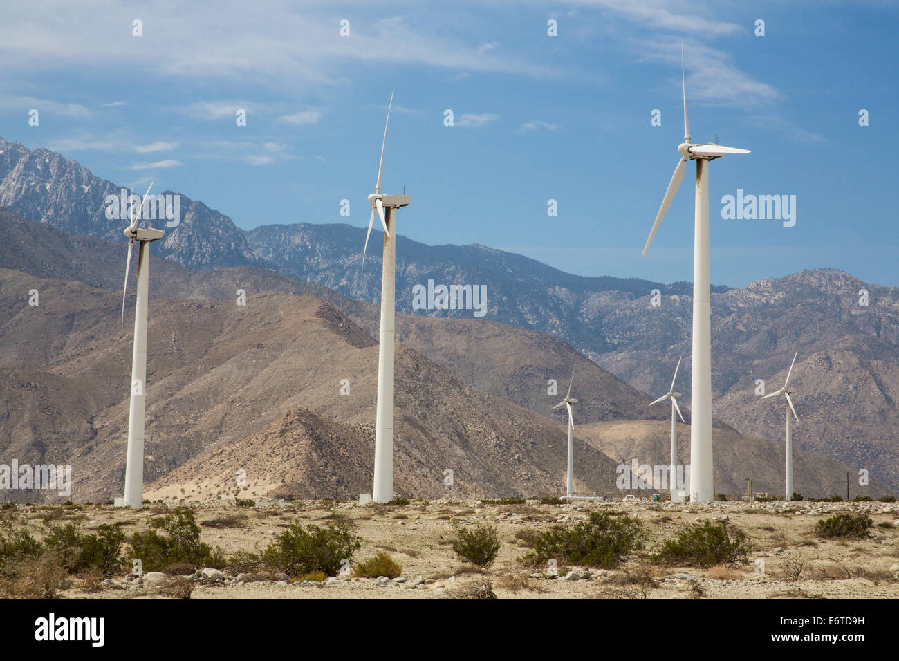 Windkraftanlagen außerhalb Palm Springs, CA. einfach sauberer Energie. Stockfoto