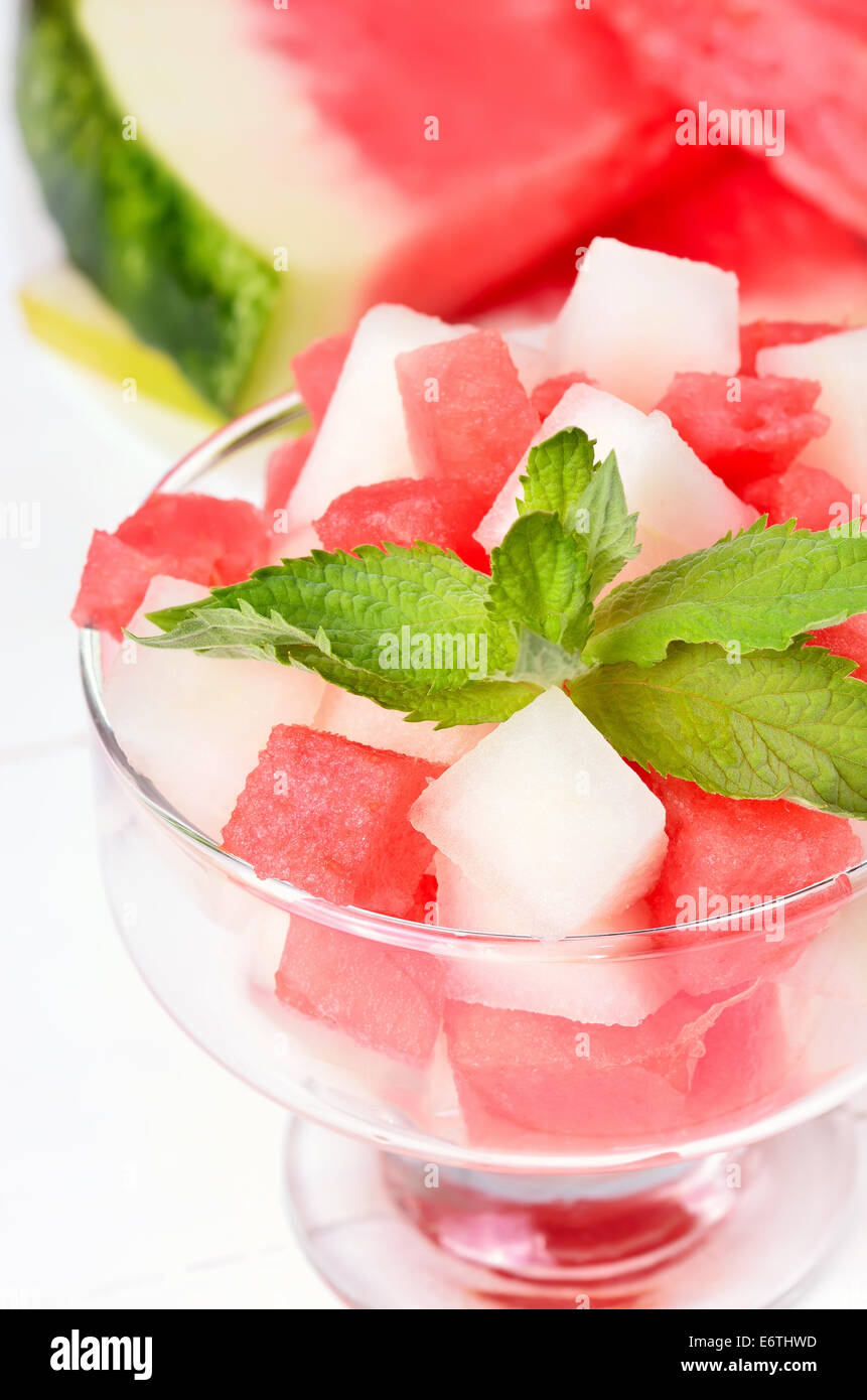 Dessert mit Wassermelone und Melone Scheiben Stockfoto