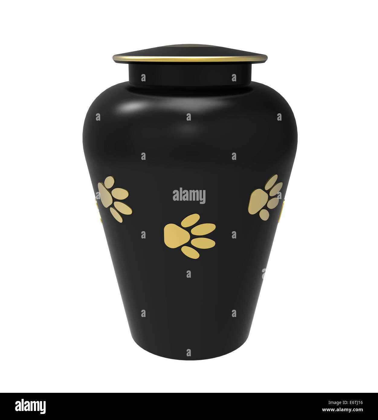 Schwarz Feuerbestattung Urn für Haustiere, 3d Rendering, isoliert auf weiss Stockfoto