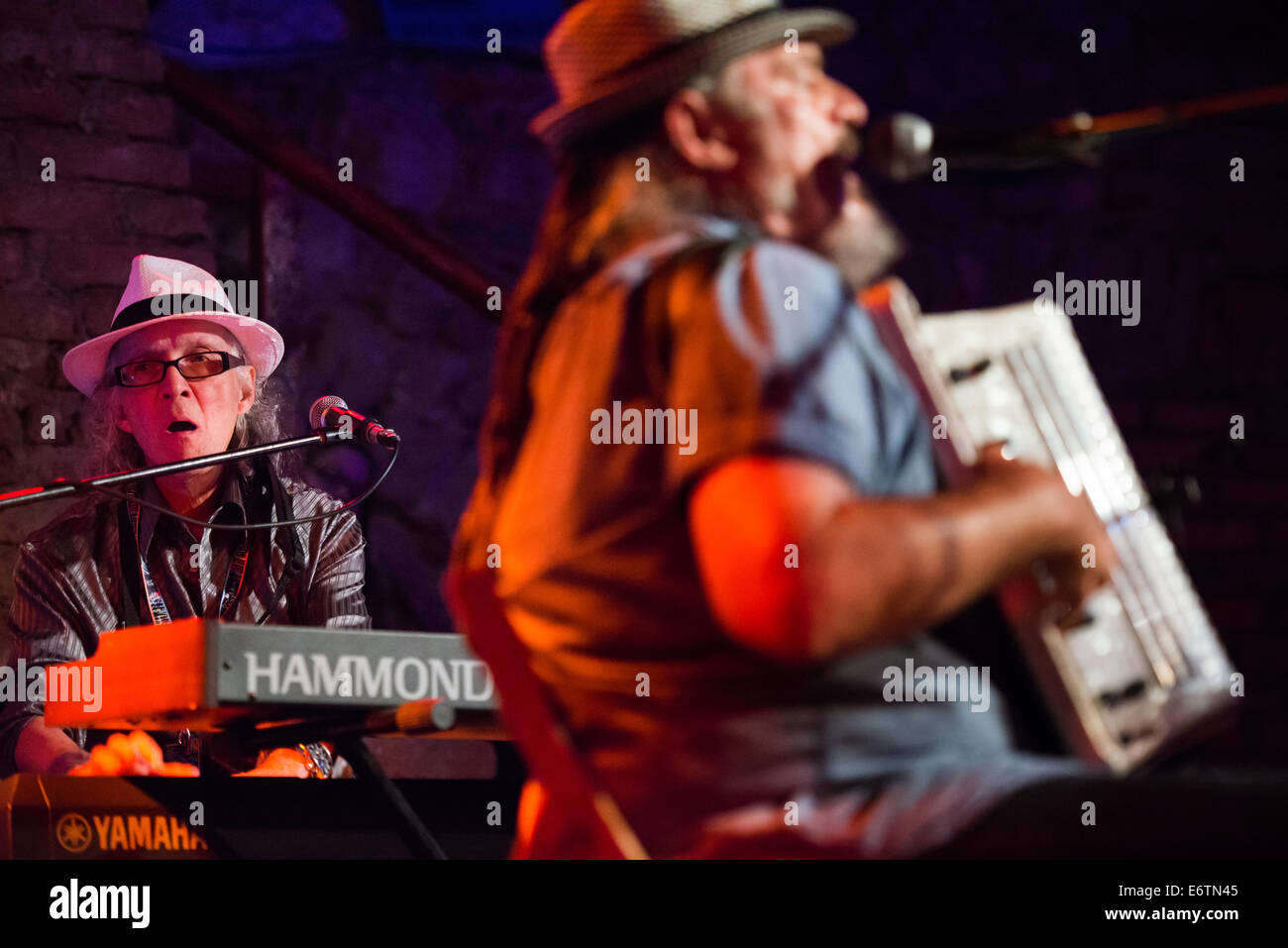 John Lee Sanders & Rad Gumbo, Durchführung von Boogie mit dem Haken-Programm am Festival Lent, Maribor, Slowenien, 5. Juli 2014 Stockfoto