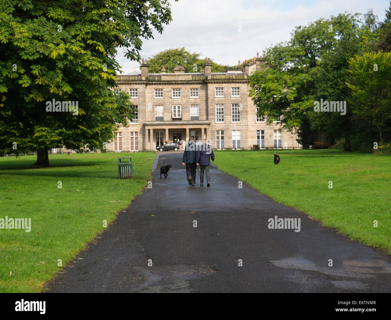 Paare, die Hunde in Richtung Haigh Hall Wigan größere Manchester England UK Stockfoto