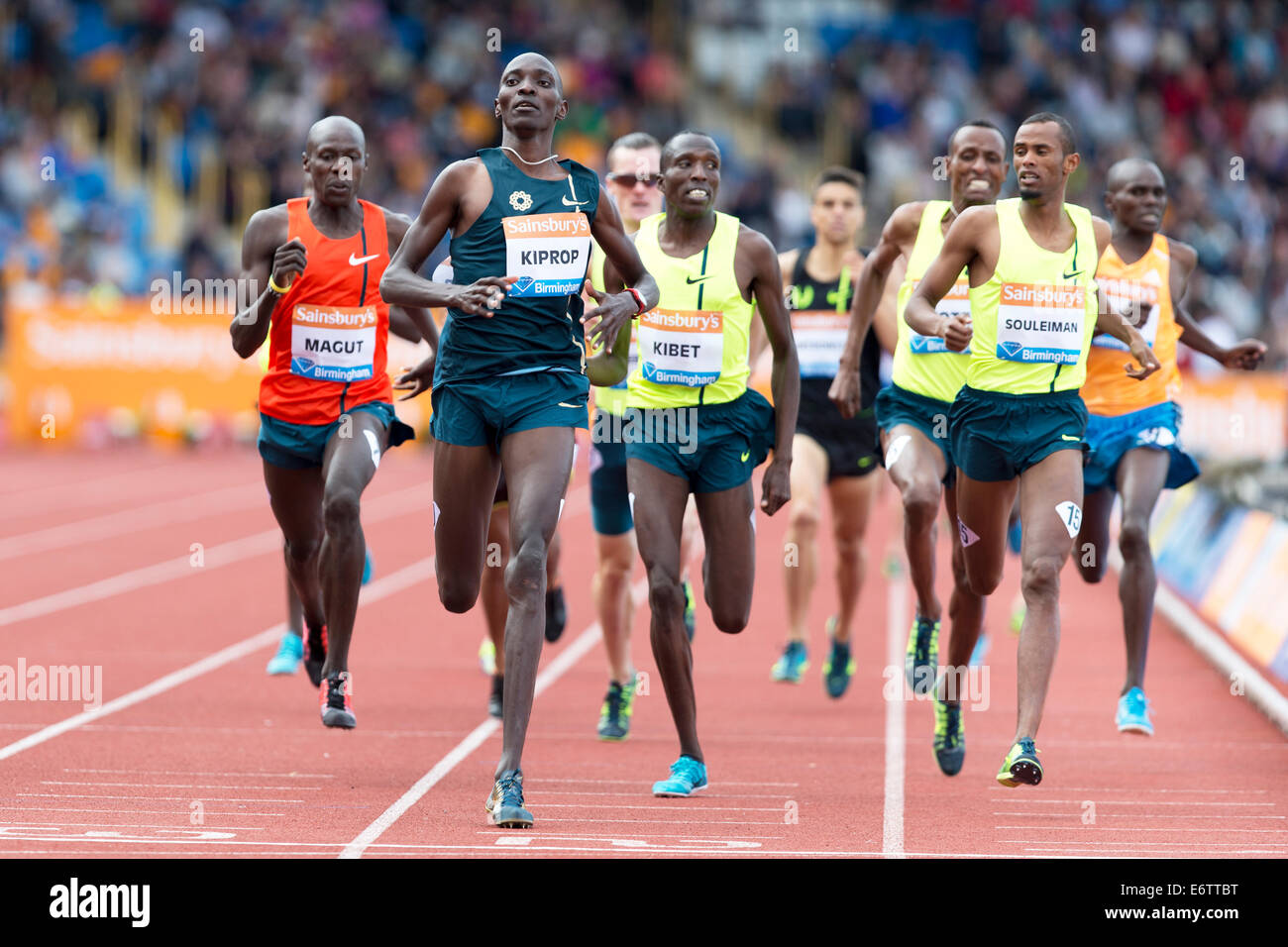 Asbel KIPROP gewann Emsley Carr Mile race 2014 Diamond League Sainsbury Birmingham Grand Prix, Alexander Stadium, UK Stockfoto