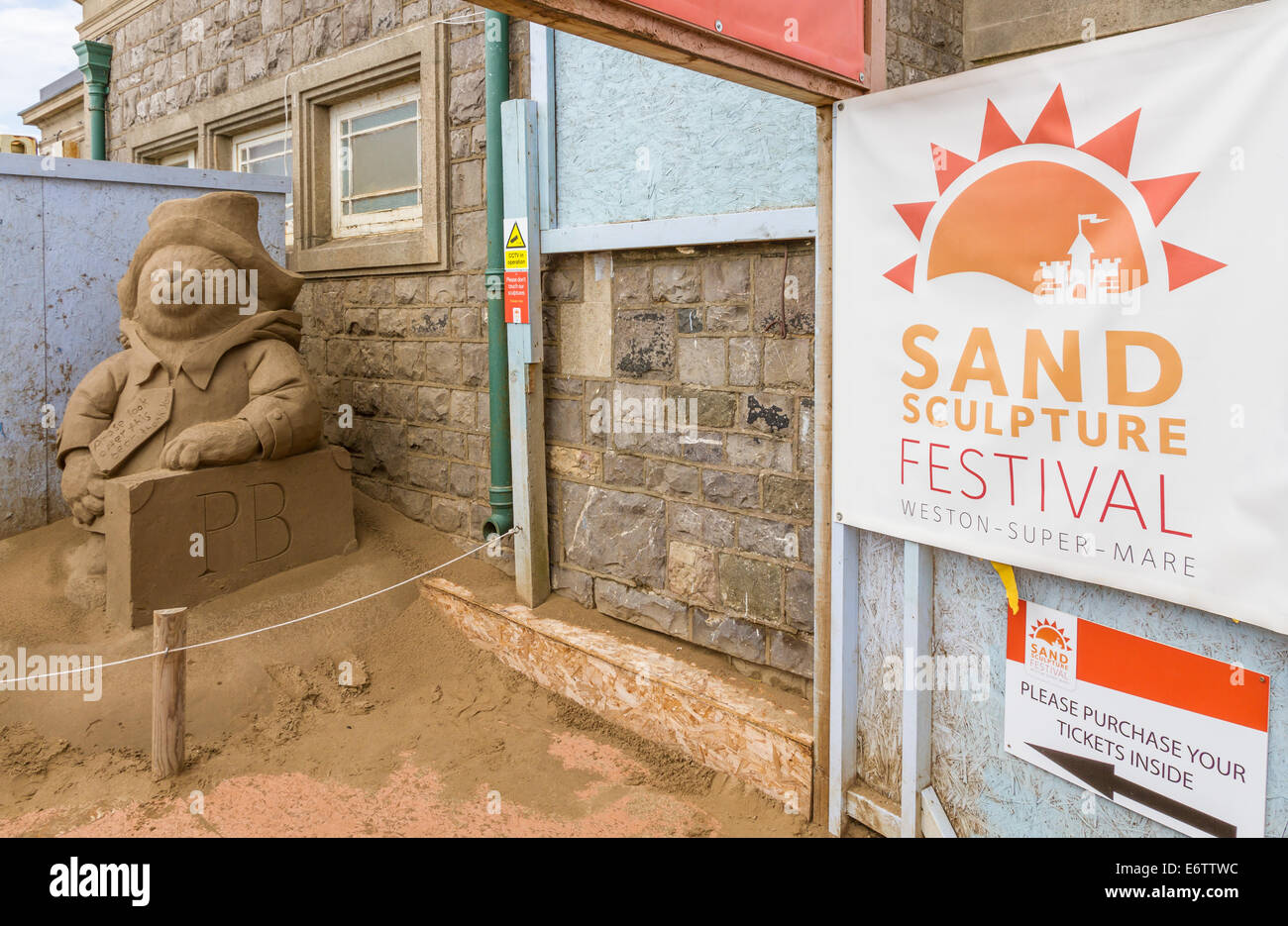 Weston-Super-Mare Sandskulpturen Festival Eingang Stockfoto