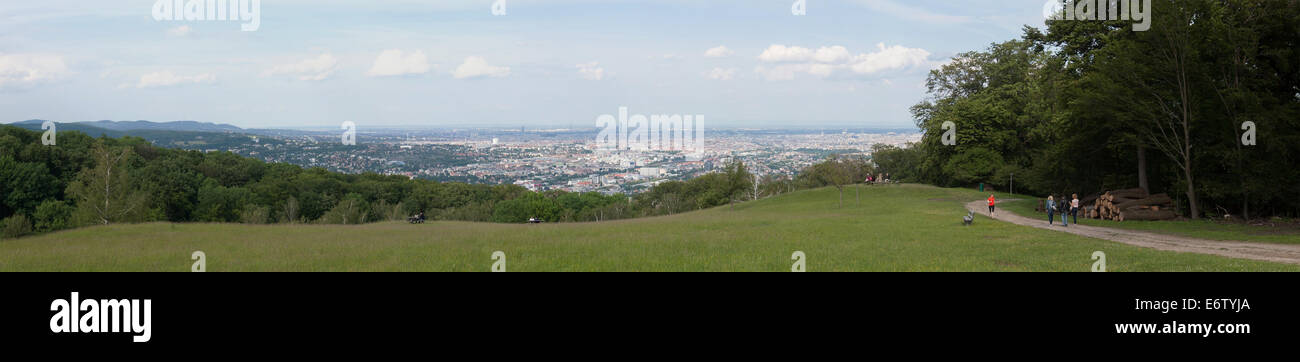 Blick über die Stadt Wien von der Wiener Blick im Lainzer tiergarten Stockfoto