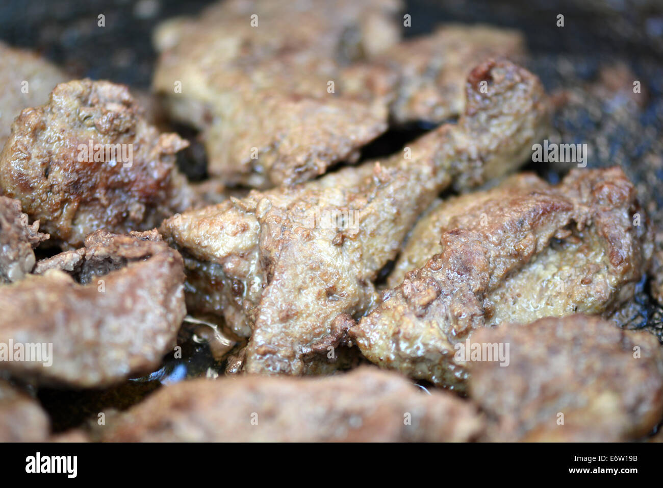 Makro, gebratene Leber Stockfoto