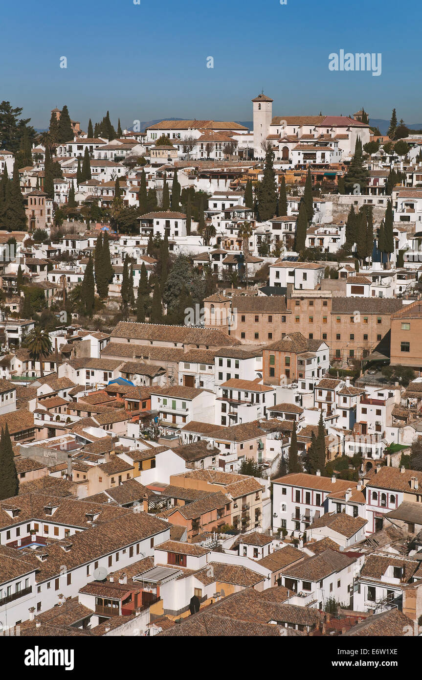 Albaicín Viertel aus der Alhambra, Granada, Region von Andalusien, Spanien, Europa Stockfoto