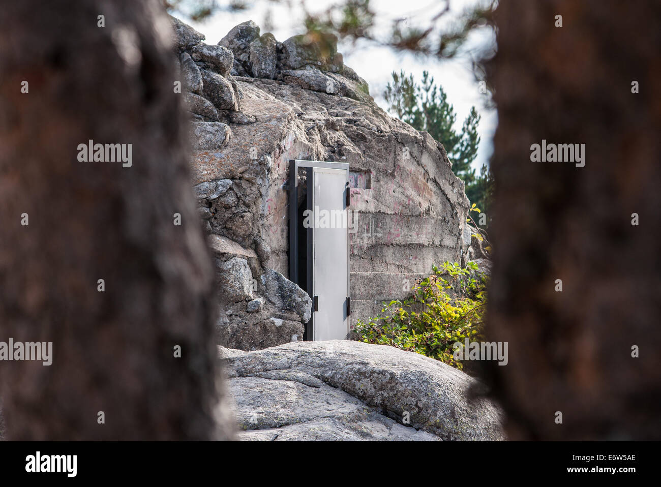 Spanischer Bürgerkrieg Bunker in den Bergen der Sierra de Guadarrama Stockfoto