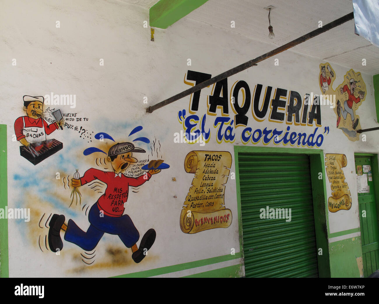 Wandmalerei für ein Taqueria, Tacostand in Sayulita, Mexiko. Stockfoto